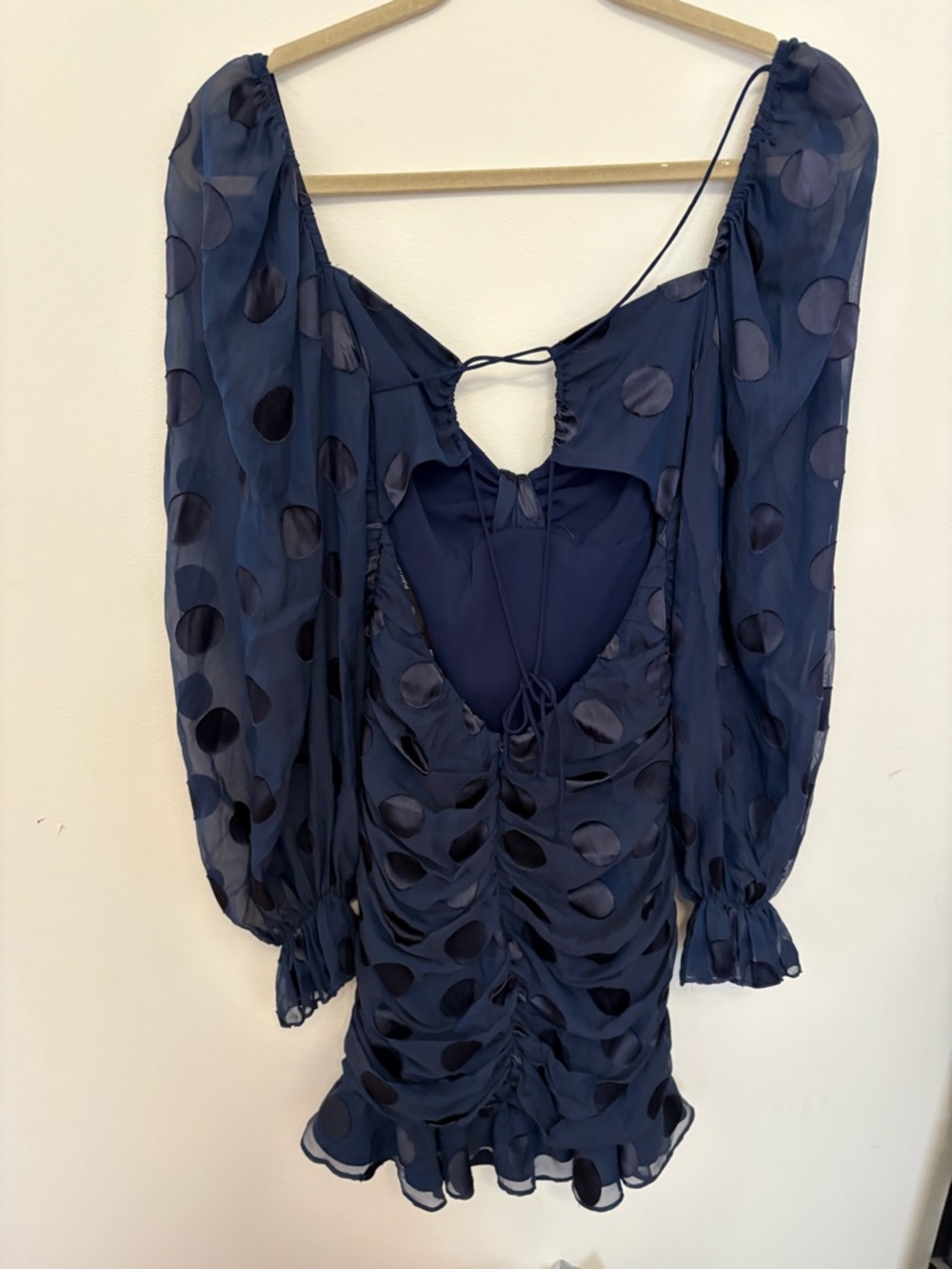 NWOT For Love & Lemons Midnight Lula Ruched Mini Dress Polka Dot Jacquard & Open - Picture 3 of 6